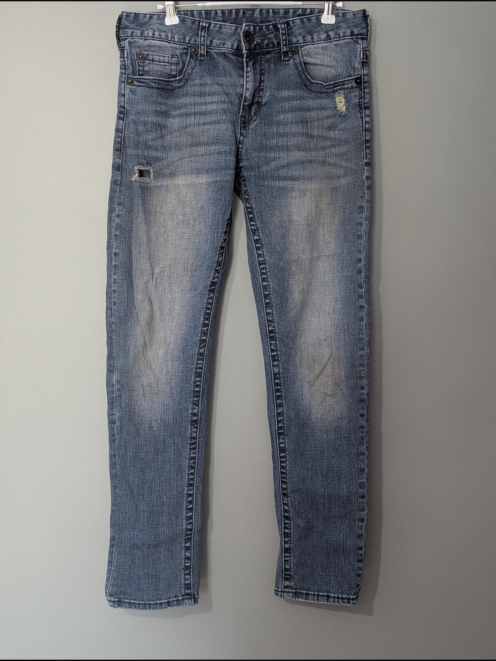 Seven7 Men’s Distressed Slim Straight Light Blue Washed Jeans‎ Y2K Grunge